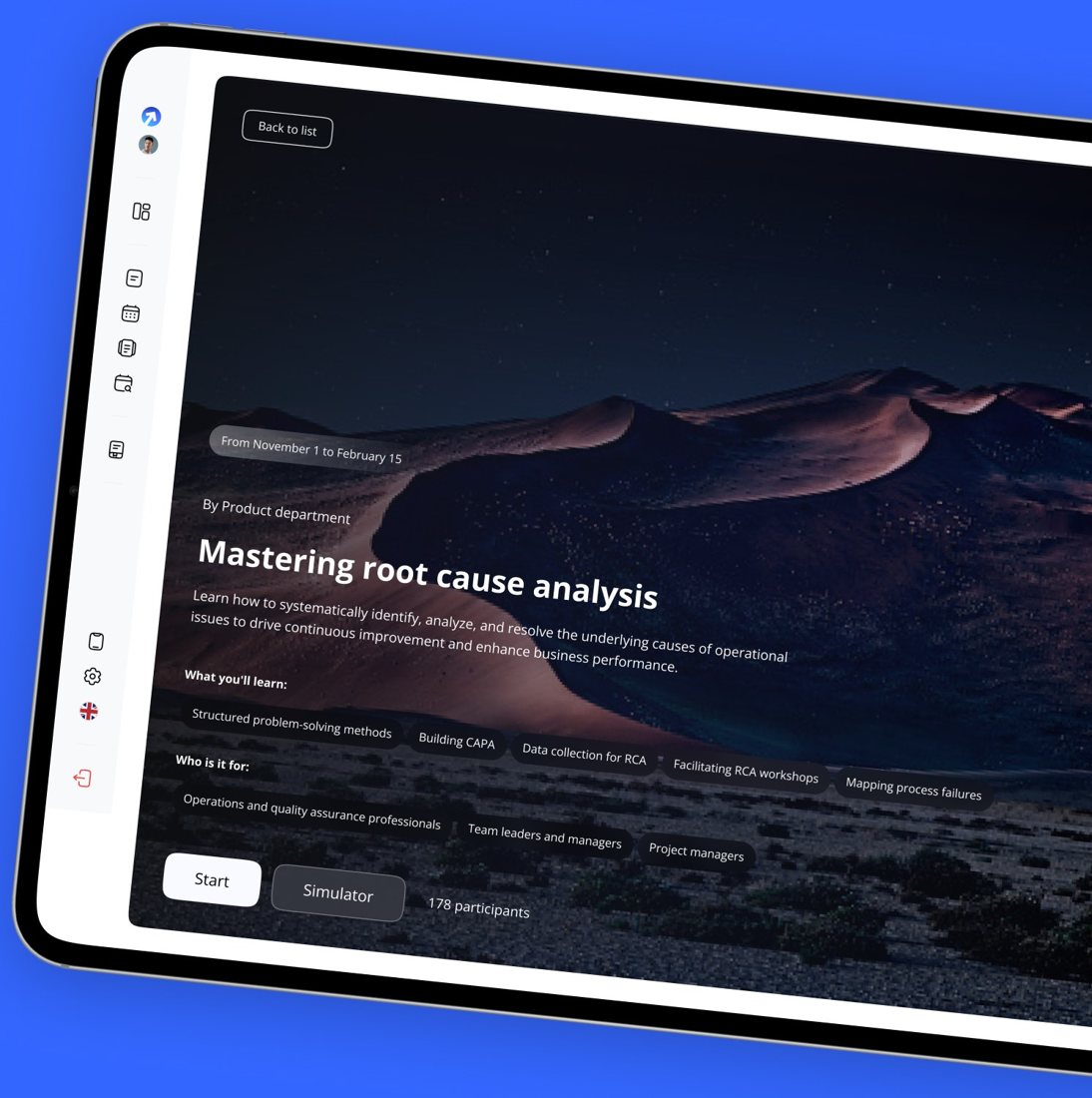 An Evolve course on a tablet